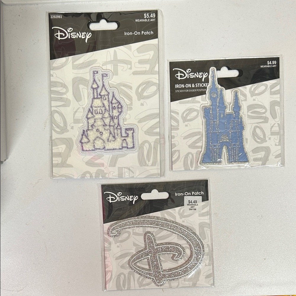 Disney Glitter Castle & Logo Patch Trio - Purple, Blue, Silver